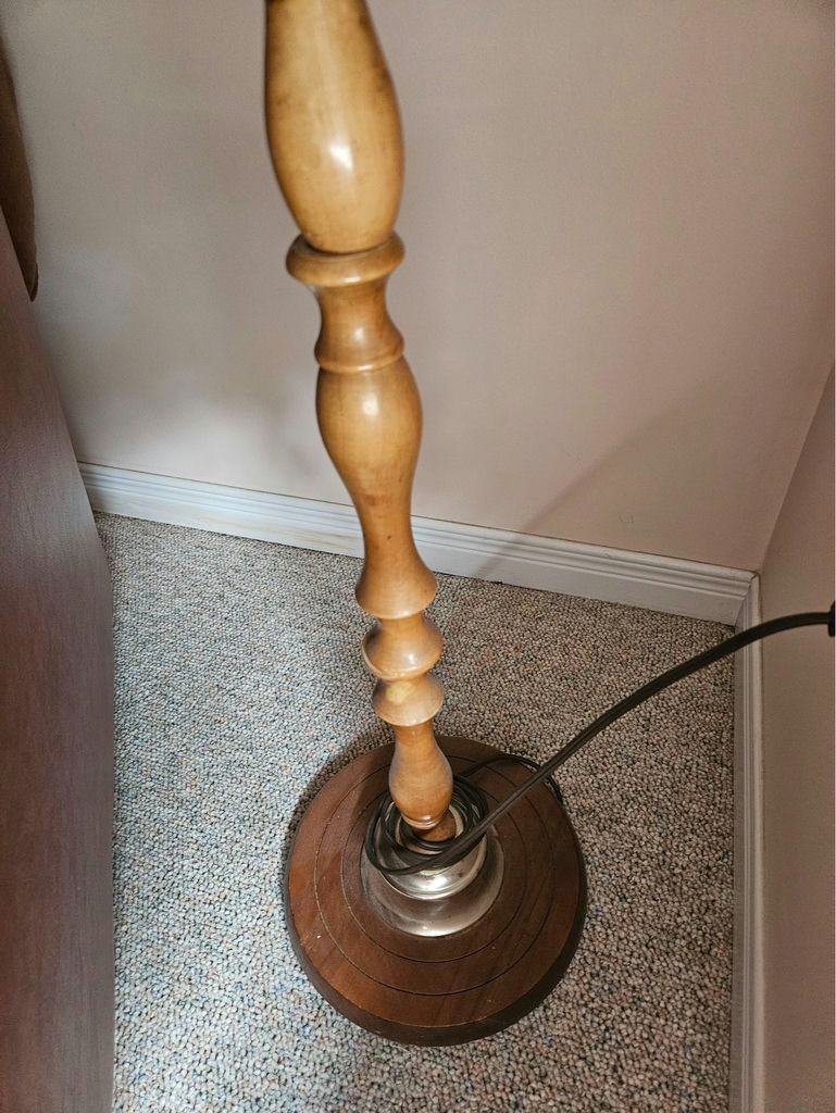 Wooden floor lamp with cream fabric shade - image 2 of 7
