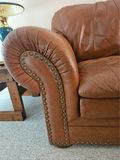 Brown leather sofa and 2 chairs with nailhead trim - thumbnail 2 of 12
