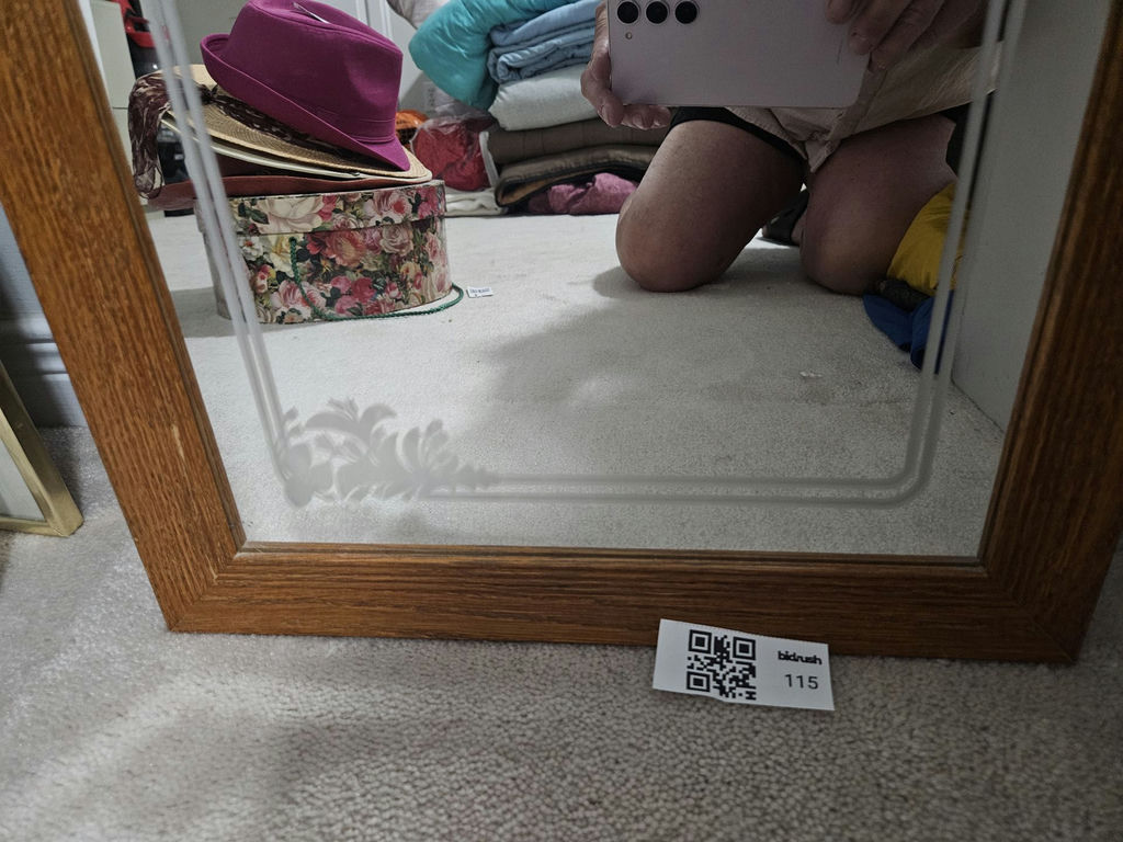 Wood-framed full-length mirror with frosted floral corners - image 3 of 3
