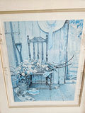 Framed blue-toned print of chair with flowers - Norman Rockwell - thumbnail 3 of 5