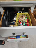 Painted white desk with drawers and mixed office/craft supplies - thumbnail 9 of 12