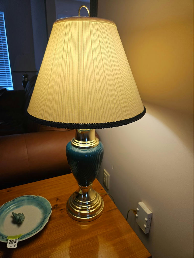 Brass and Green Glass Table Lamps - image 9 of 9