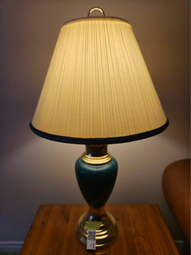 Brass and Green Glass Table Lamps - image 7 of 9
