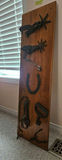 Wooden board with antique horse tack and metal hardware - thumbnail 1 of 5