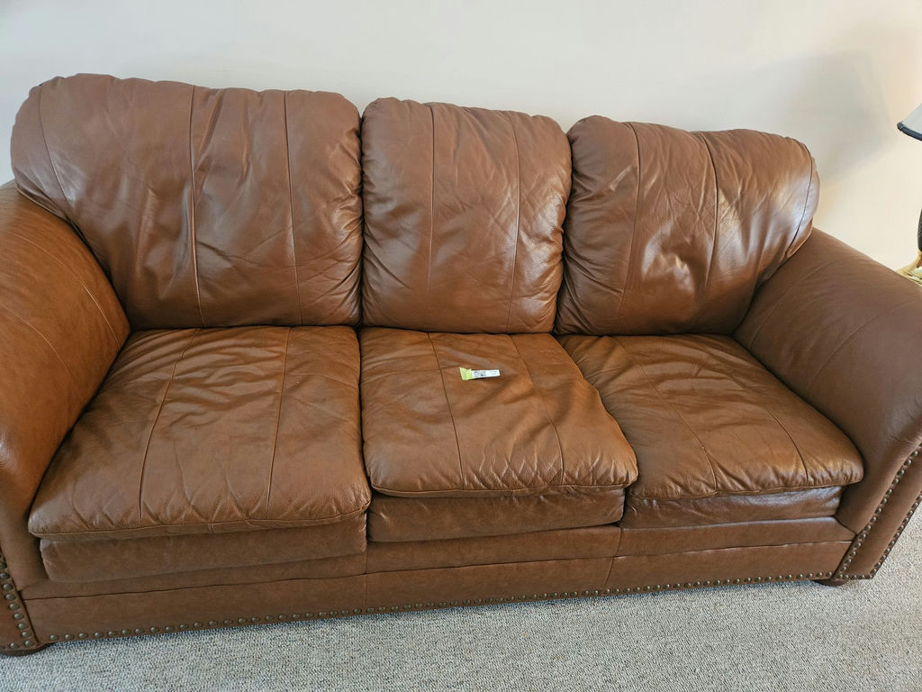 Brown leather sofa and 2 chairs with nailhead trim - image 4 of 12