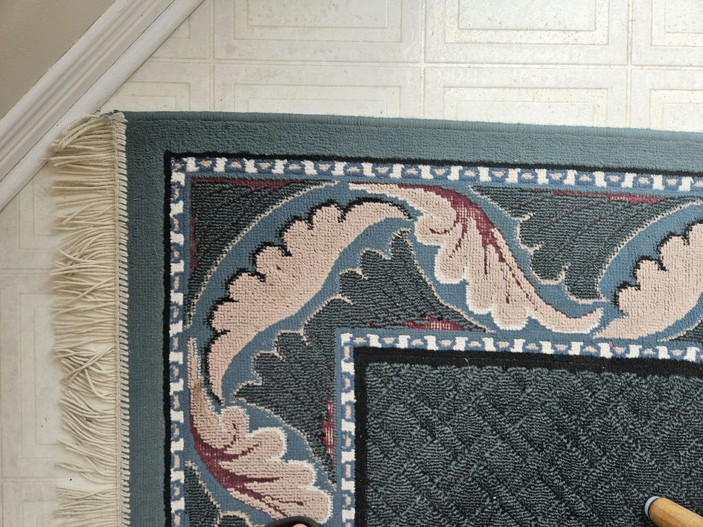 Decorative blue/teal border rug ~ 63" X 93" - image 3 of 7