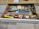 Painted white desk with drawers and mixed office/craft supplies - thumbnail 7 of 12