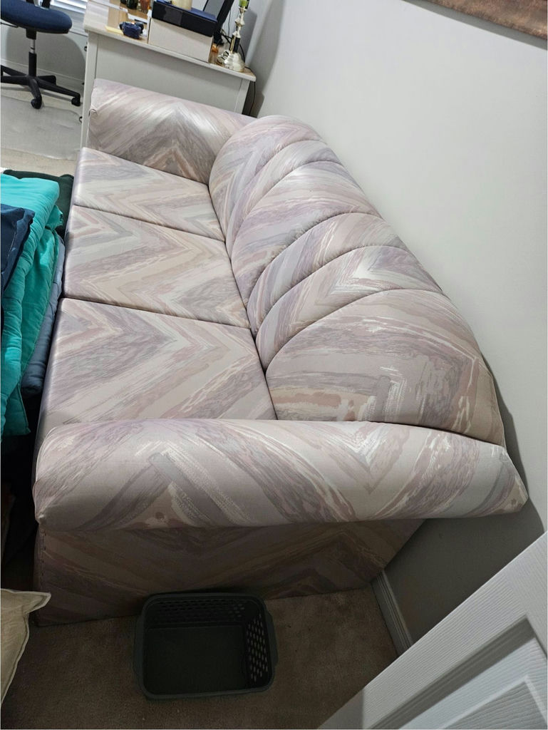 Pastel chevron-patterned fabric sofa-bed - image 3 of 7
