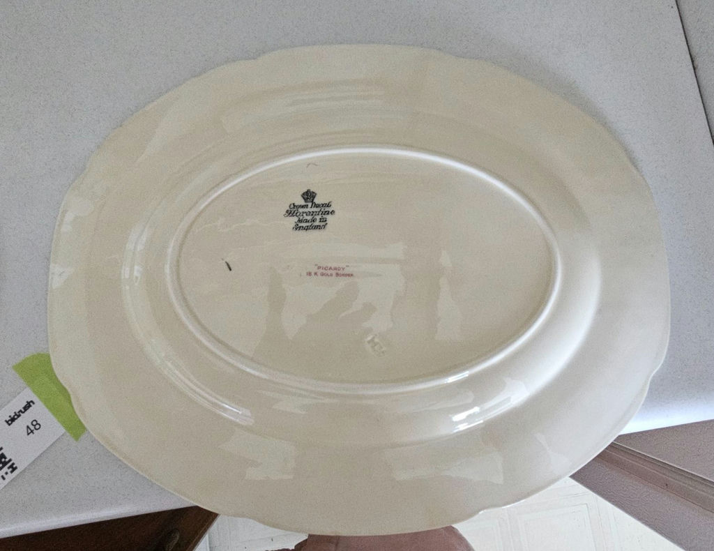 Pair of oval floral ceramic plates/platters with embossed border - image 8 of 9
