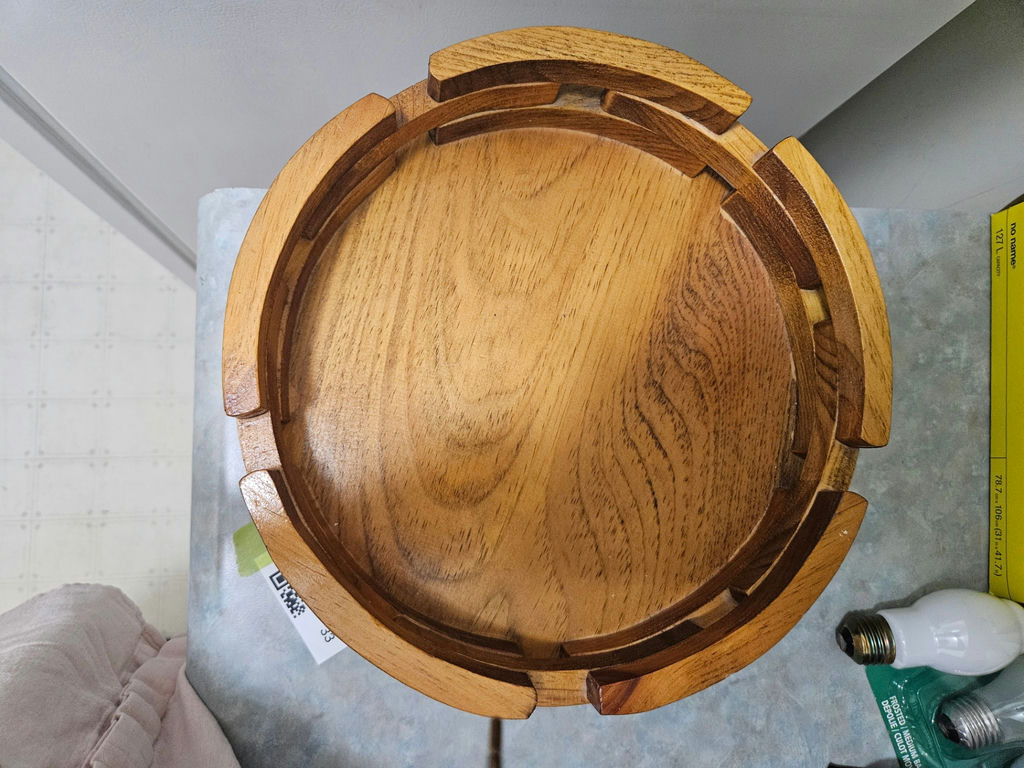 Round wooden lazy susan tray with slatted rim - image 3 of 4