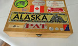 Sticker-covered wooden storage box - thumbnail 1 of 6