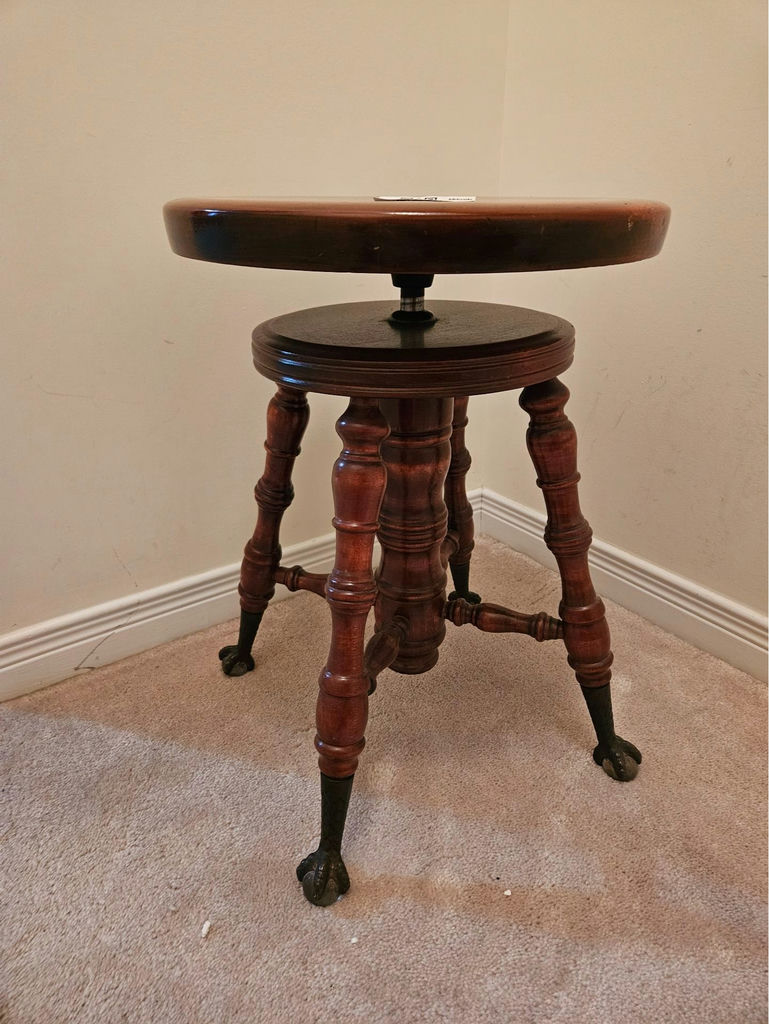 Round-top antique piano stool with castered legs - image 1 of 6