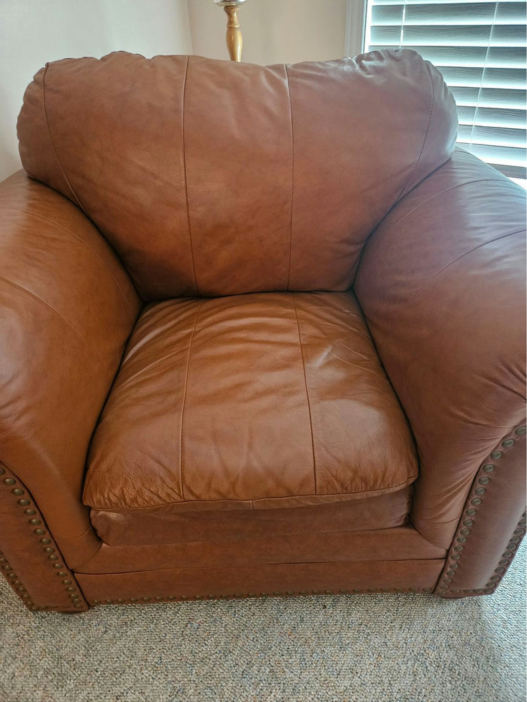 Brown leather sofa and 2 chairs with nailhead trim - image 11 of 12