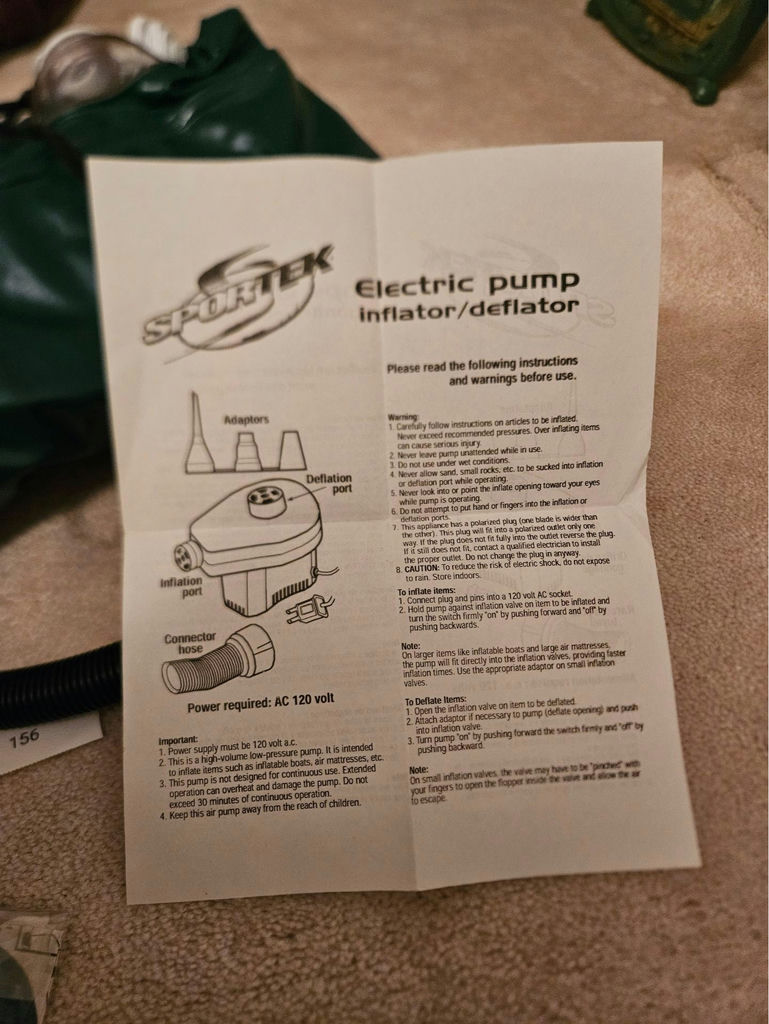 SportTek electric inflator/deflator pump with hoses and adapters and inflatable bed (unknown size) - image 9 of 9