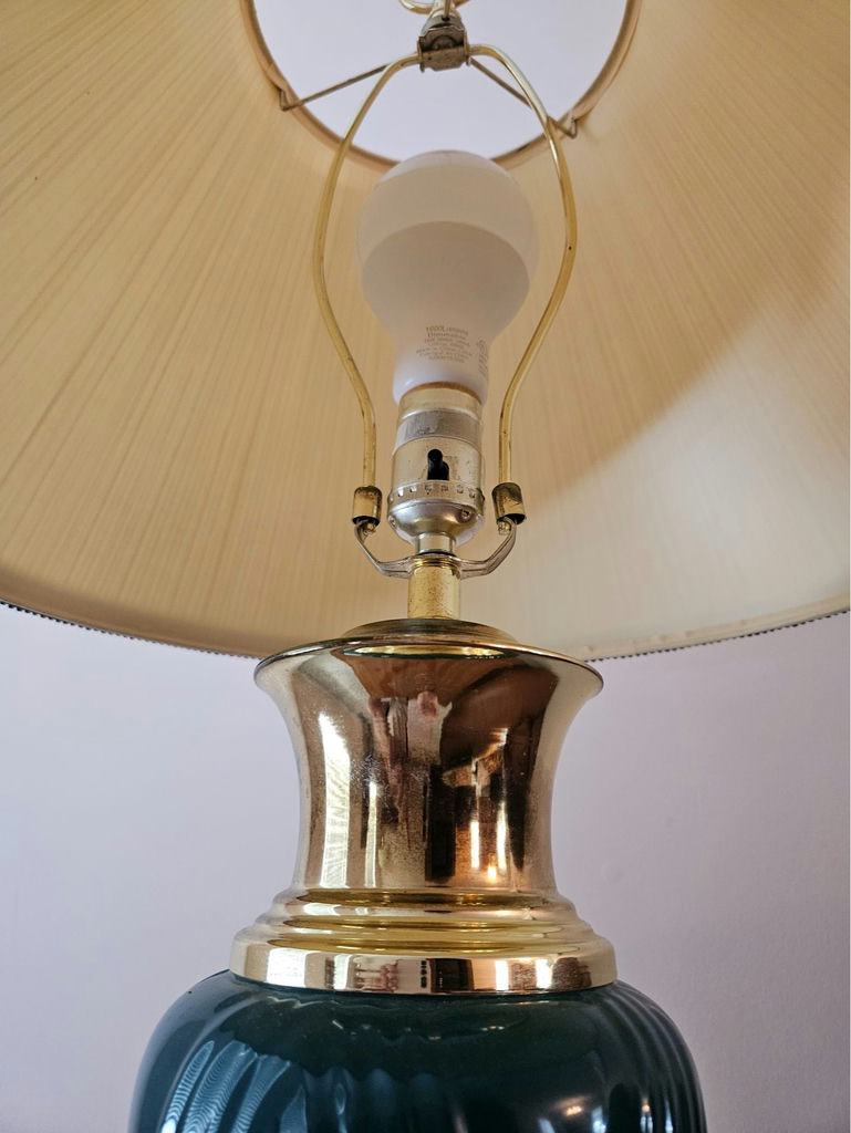 Brass and Green Glass Table Lamps - image 3 of 9