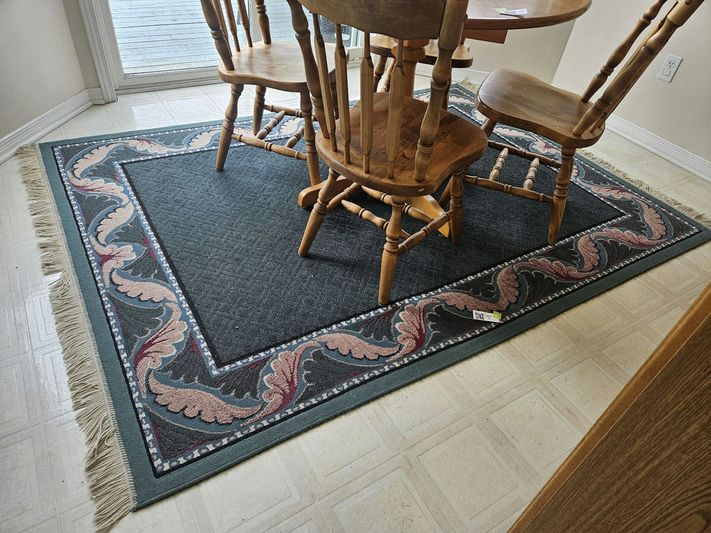 Decorative blue/teal border rug ~ 63" X 93" - image 1 of 7