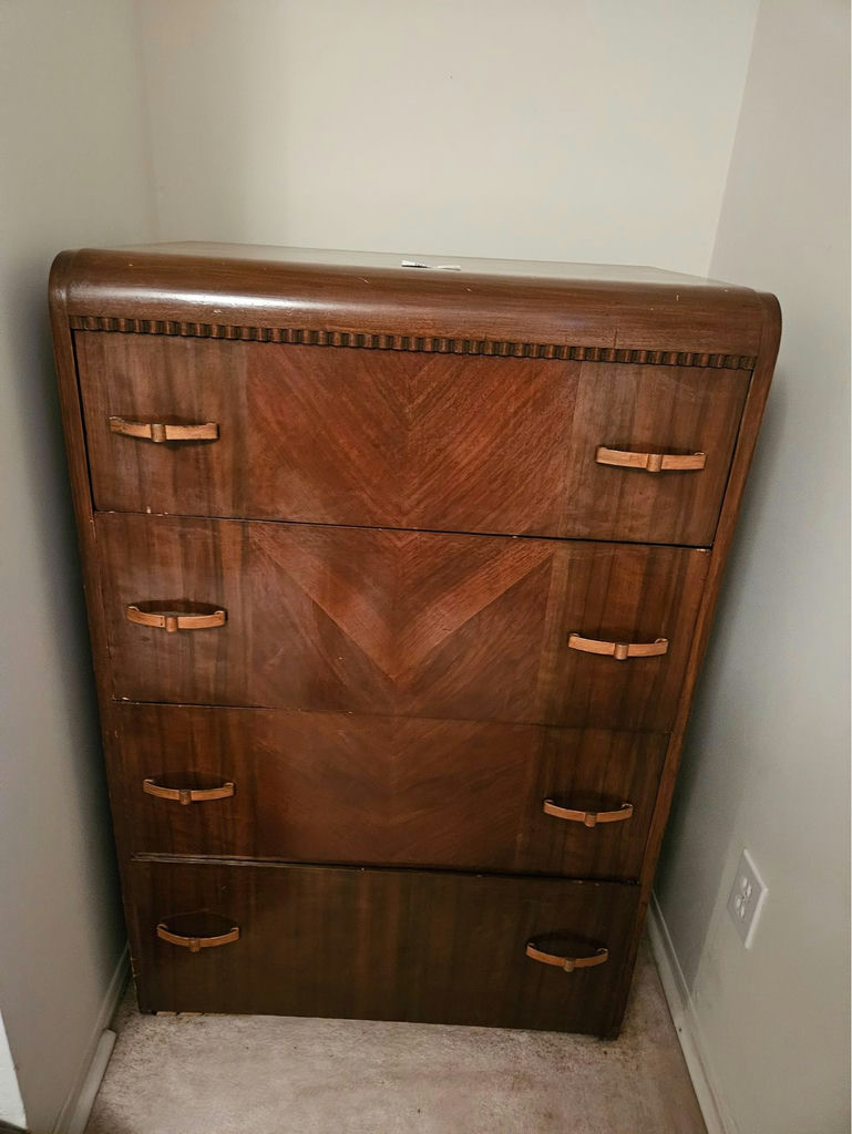Vintage wooden tall dresser with multiple drawers - image 1 of 12