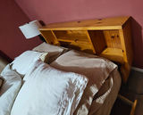 Wooden platform bed with built-in storage and headboard shelves - thumbnail 5 of 11
