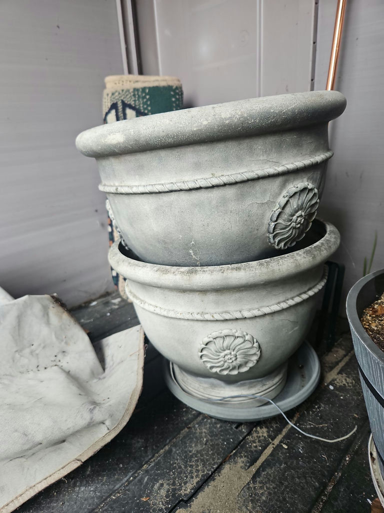 Yellow Sunflowers in Tall Planter with Assorted Garden Pots - image 2 of 8