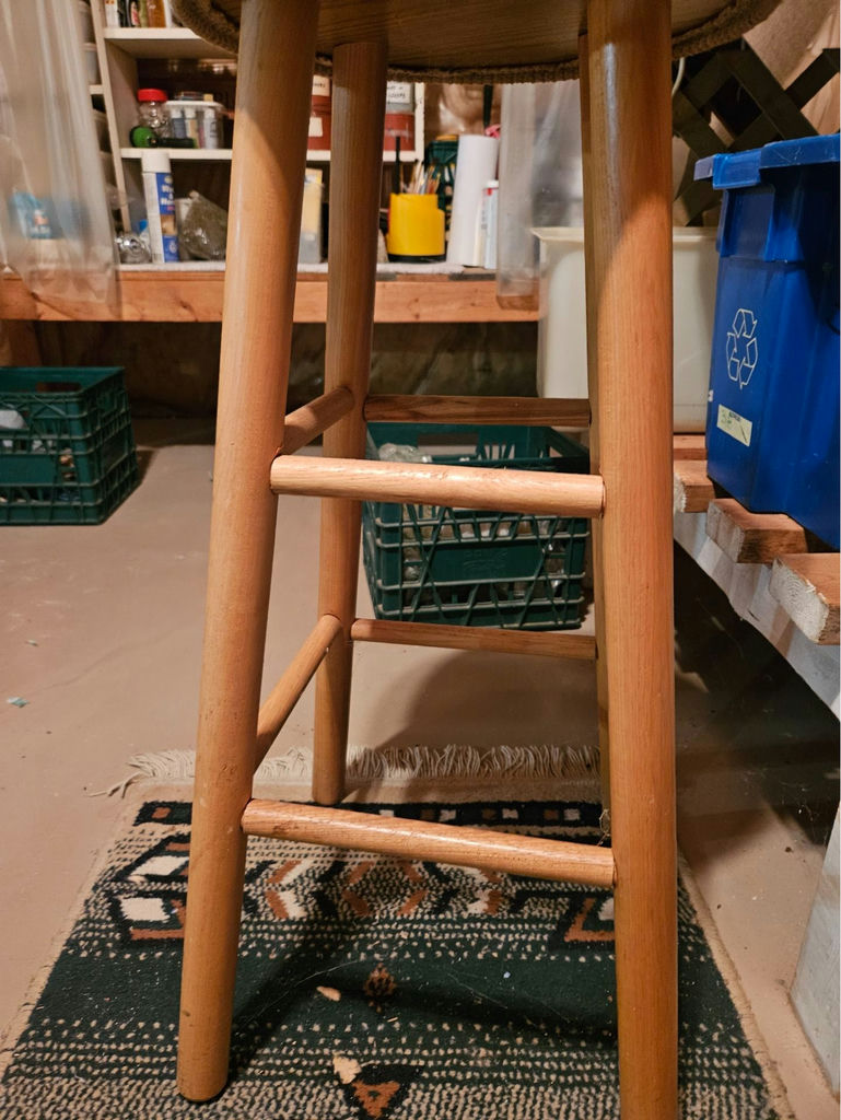 Wooden stool with round woven seat - image 3 of 4
