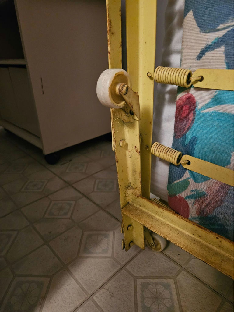 Yellow metal folding bed frame with mattress - image 4 of 7