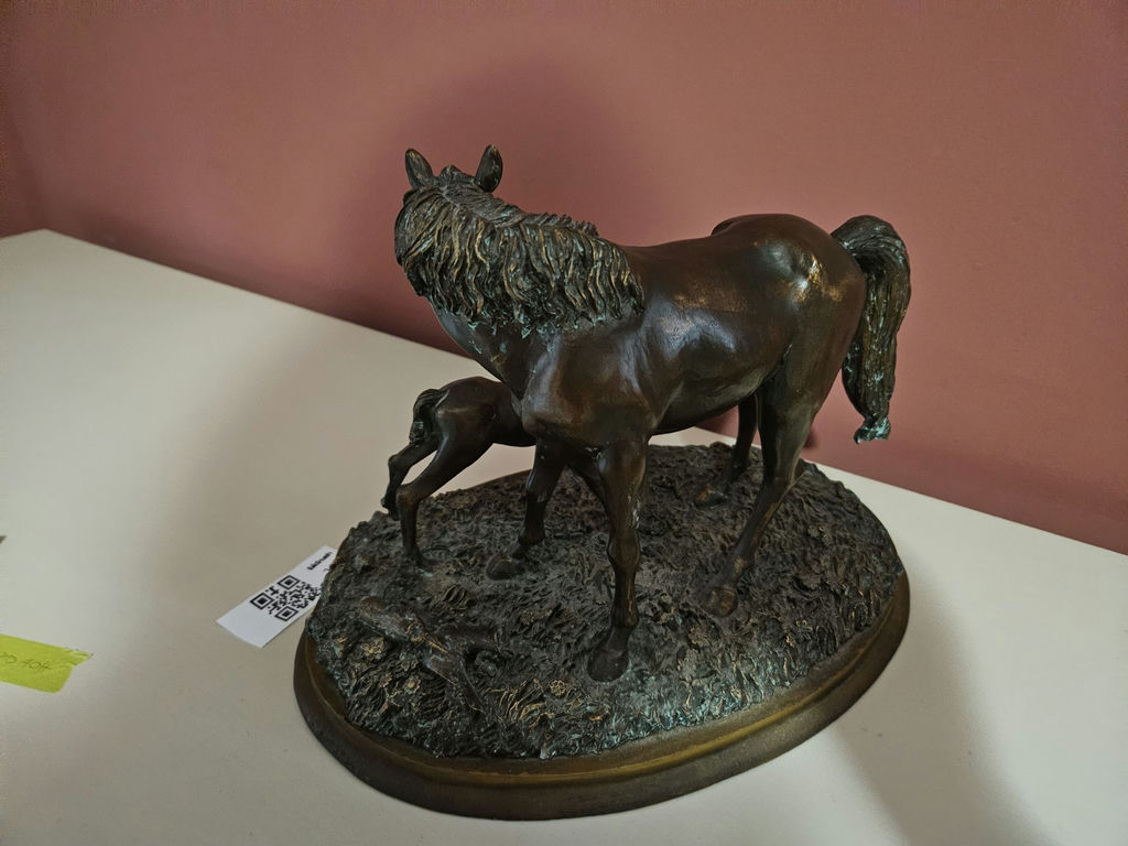 Bronze mare and foal sculpture on rocky base - image 4 of 6