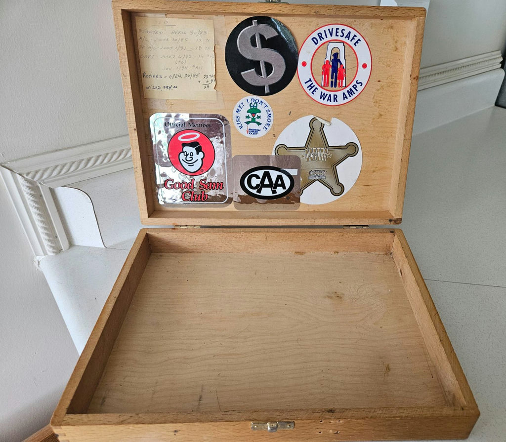 Sticker-covered wooden storage box - image 4 of 6