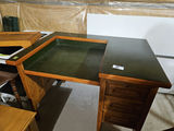 Wooden desk with green top and multiple drawers - thumbnail 1 of 5
