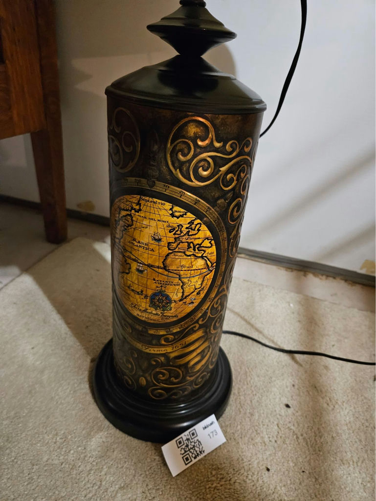 Decorative table lamp with world map motif and fabric shade - image 2 of 4
