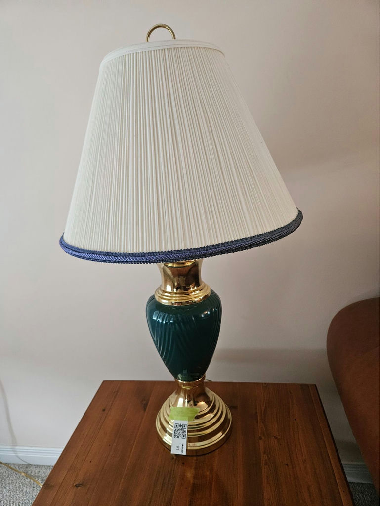 Brass and Green Glass Table Lamps - image 1 of 9