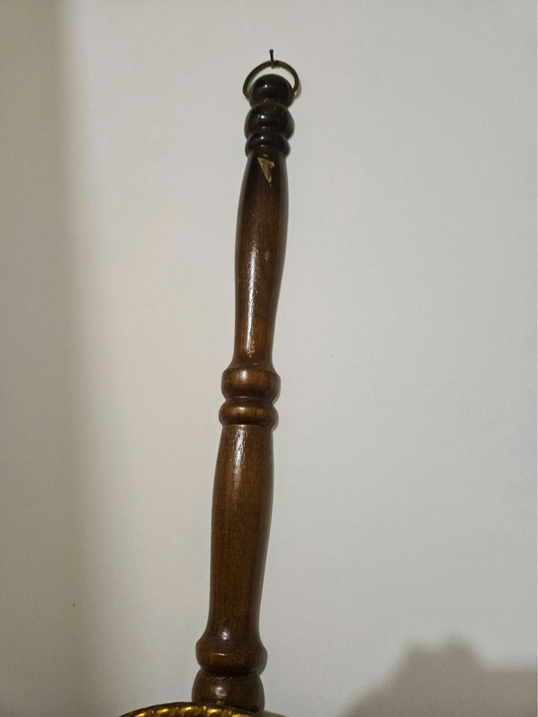 Pair of brass fruit-embossed medallions on wooden handles - image 5 of 5