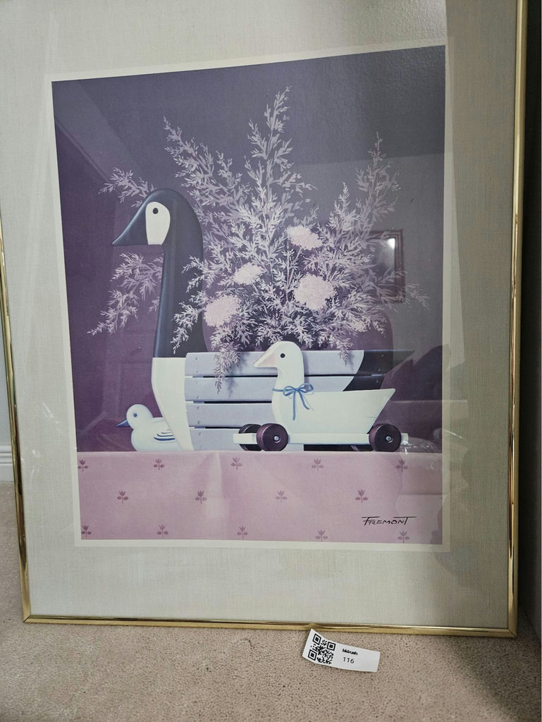 Framed art print of ducks and flowers in a cart - image 1 of 6