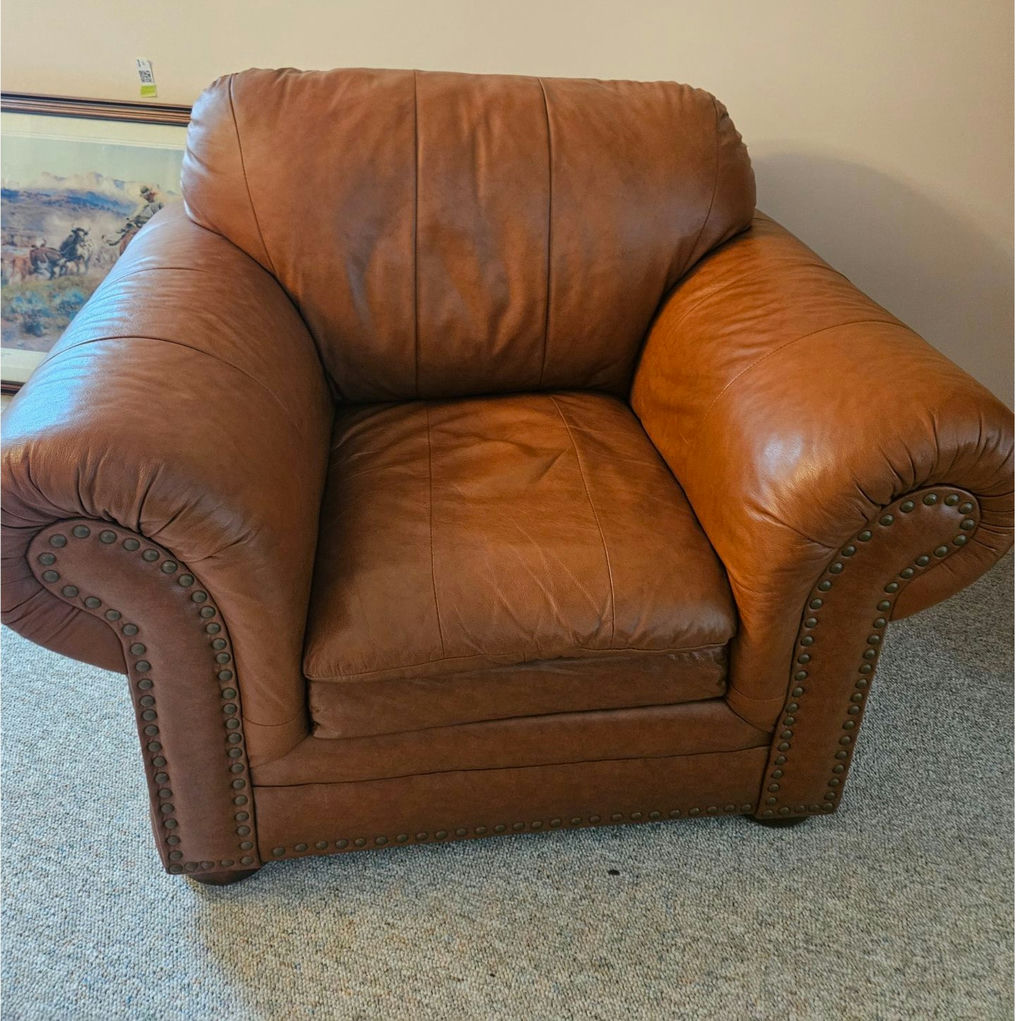 Brown leather sofa and 2 chairs with nailhead trim - image 6 of 12