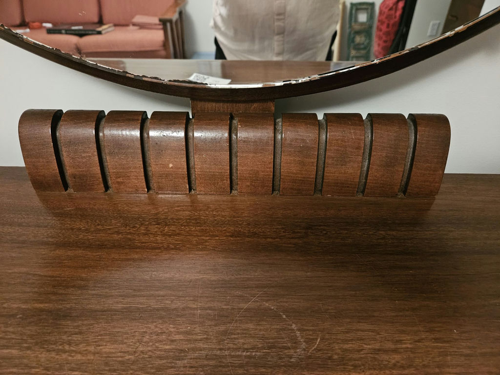 Vintage wooden dresser with round mirror - image 4 of 10