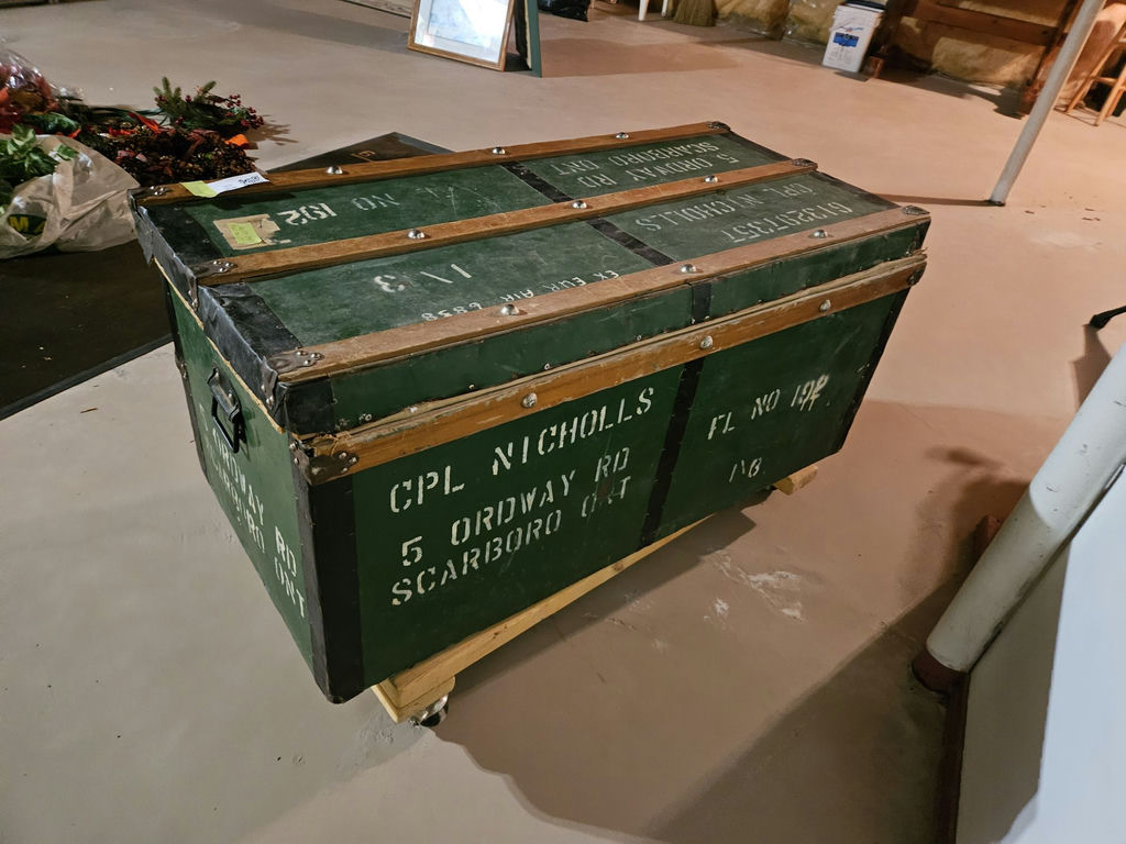 Vintage green military-style travel trunk - image 6 of 11