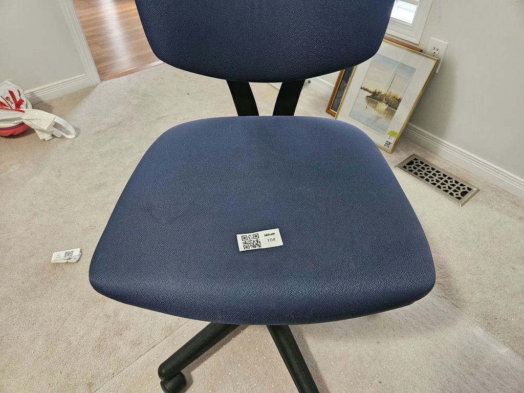Blue fabric swivel office chair - image 2 of 5