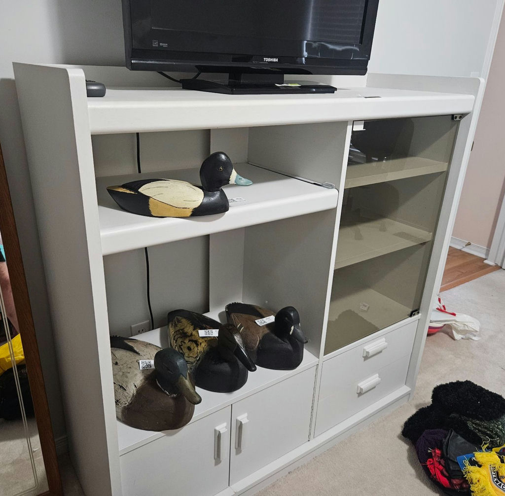 White storage cabinet with glass display - image 2 of 7