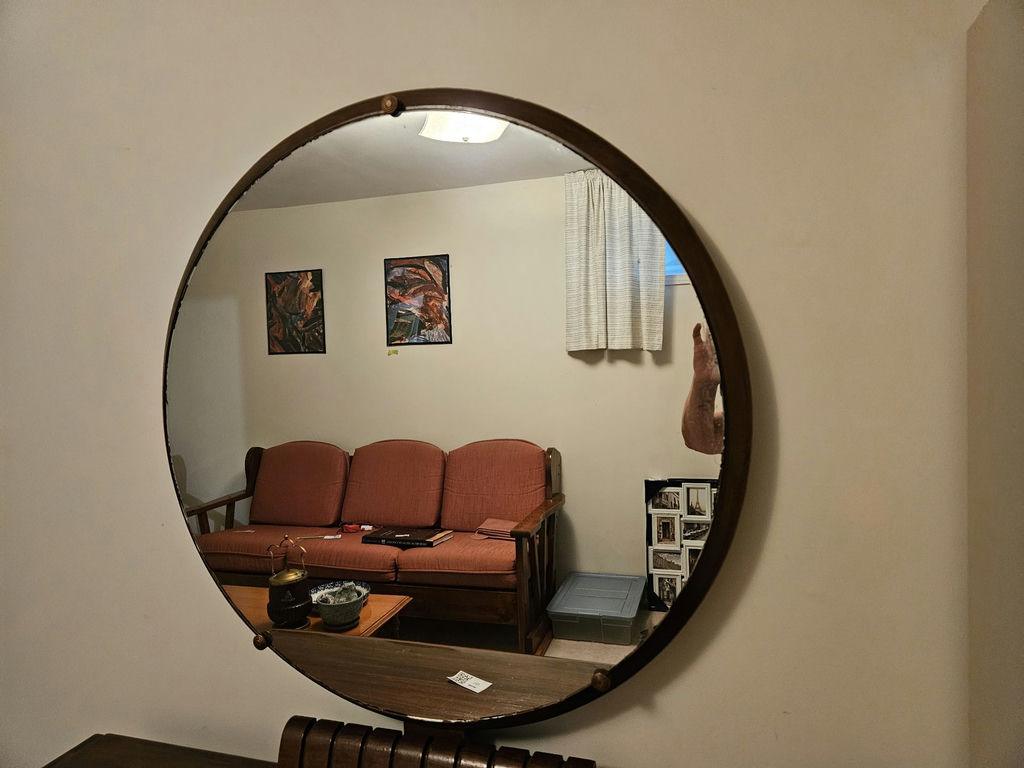 Vintage wooden dresser with round mirror - image 5 of 10