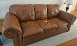 Brown leather sofa and 2 chairs with nailhead trim - thumbnail 1 of 12