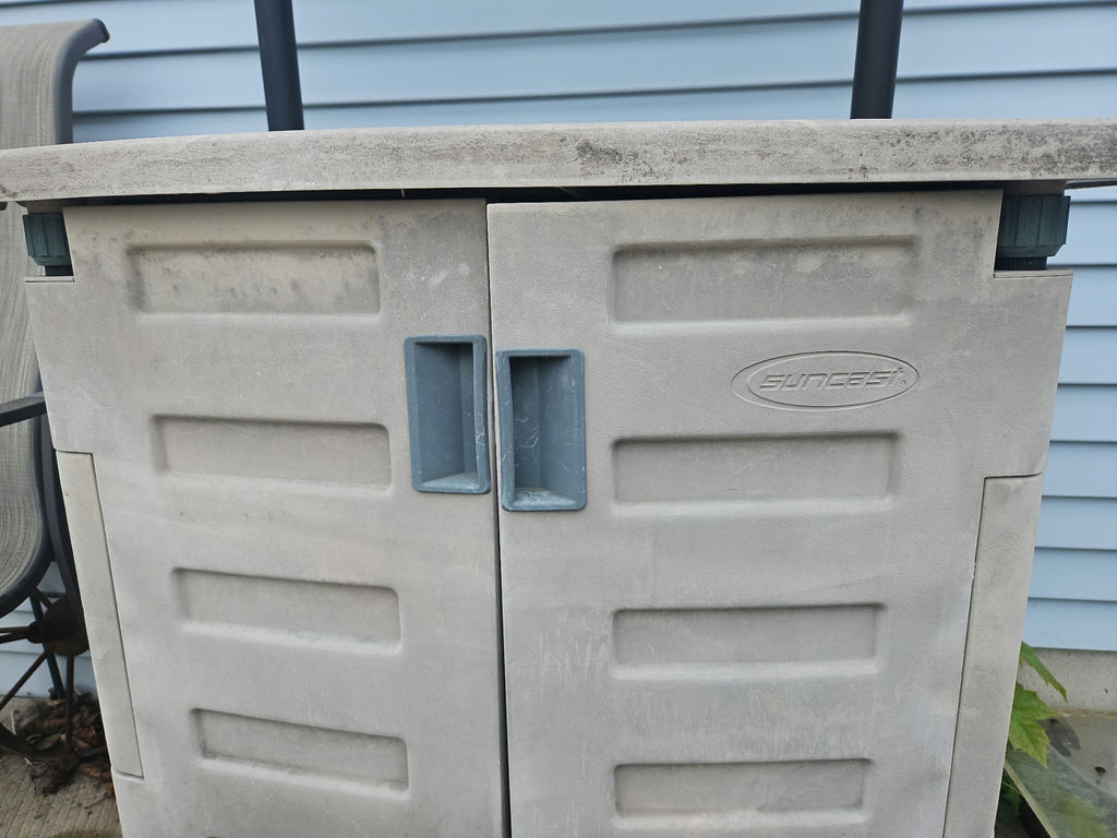 Plastic rolling utility cart/potting table with top tray and cabinet doors - image 2 of 7