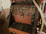 Decorative wooden wagon lamp with pink fabric canopy and miniature tools - thumbnail 3 of 5