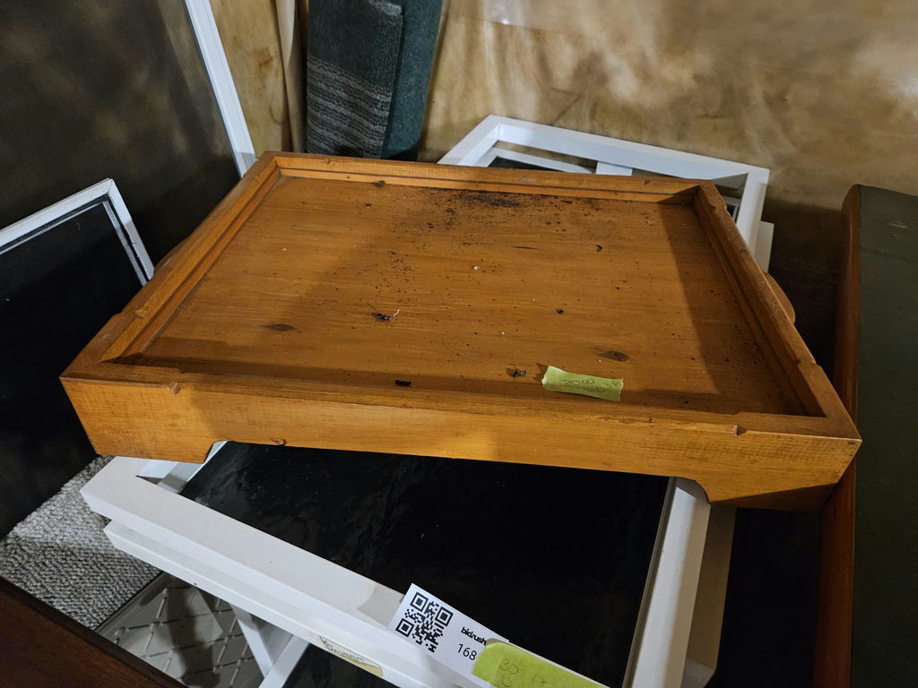 Assorted furniture pieces: white glass-top display tables, a console table, and a wooden dresser - image 15 of 16