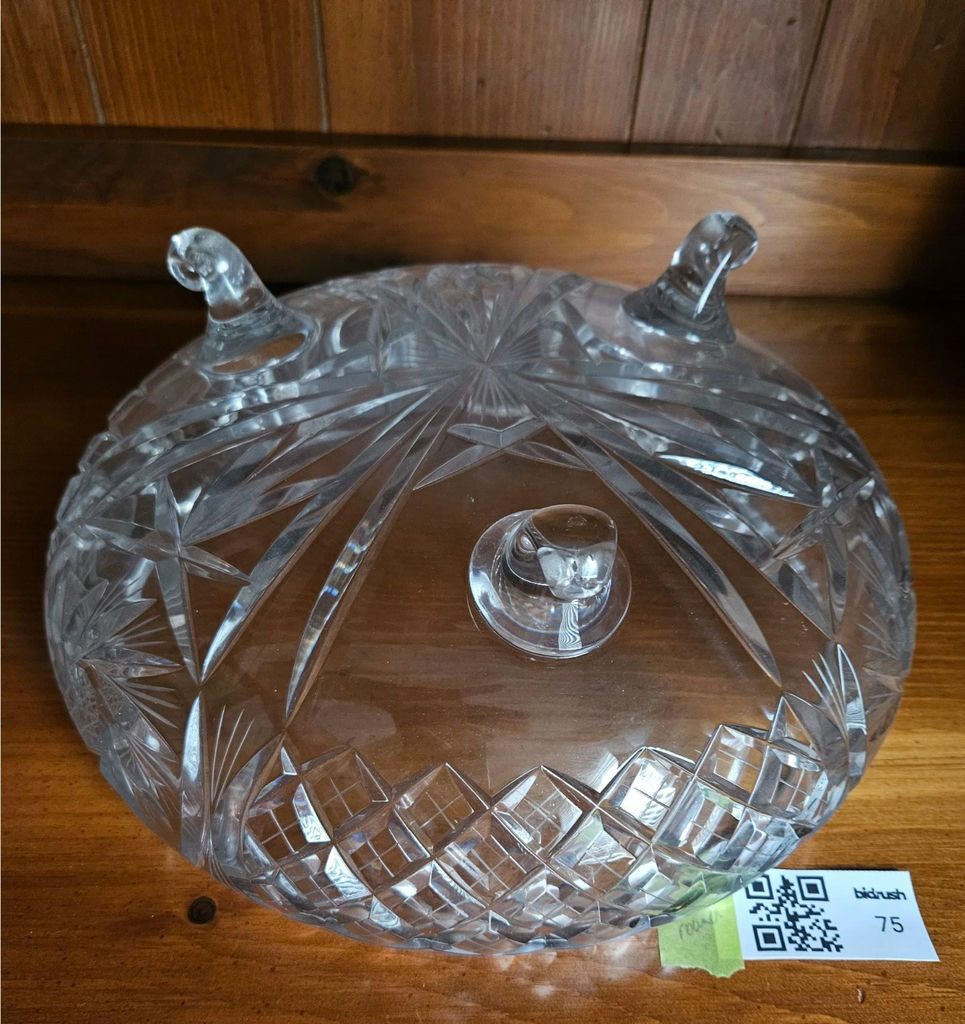 Crystal cut-glass compote with lid on pedestal feet - image 5 of 5
