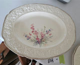 Pair of oval floral ceramic plates/platters with embossed border - thumbnail 2 of 9