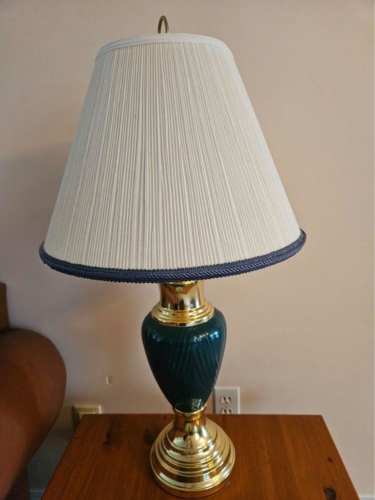 Brass and Green Glass Table Lamps - image 8 of 9