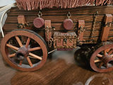 Decorative wooden wagon lamp with pink fabric canopy and miniature tools - thumbnail 2 of 5