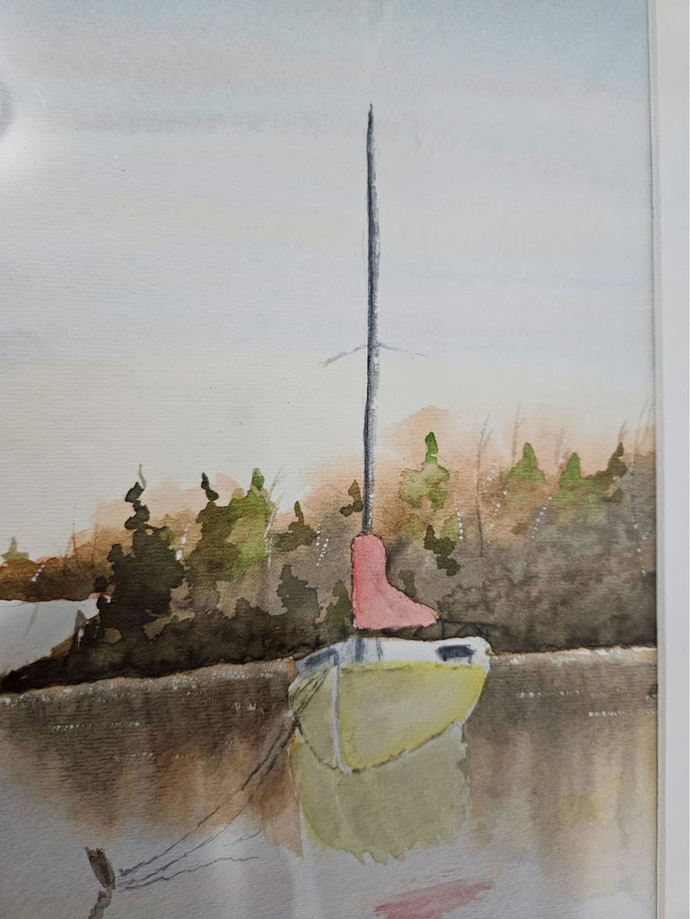 Watercolor sailboat scene in gold frame - image 3 of 6