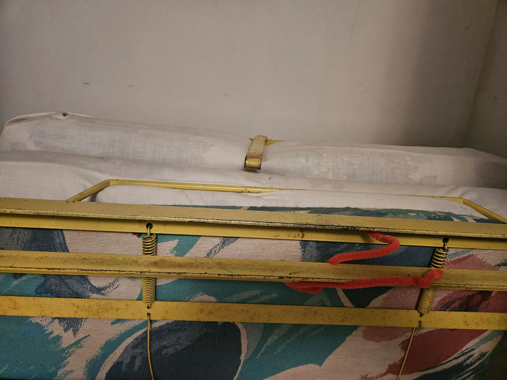 Yellow metal folding bed frame with mattress - image 7 of 7