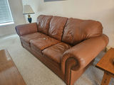 Brown leather sofa and 2 chairs with nailhead trim - thumbnail 5 of 12
