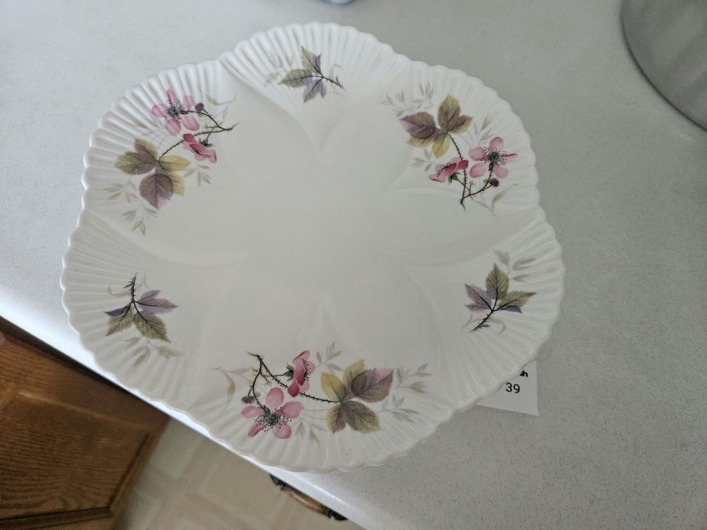 Floral porcelain 9" pedestal cake stand - Shelley - image 2 of 5